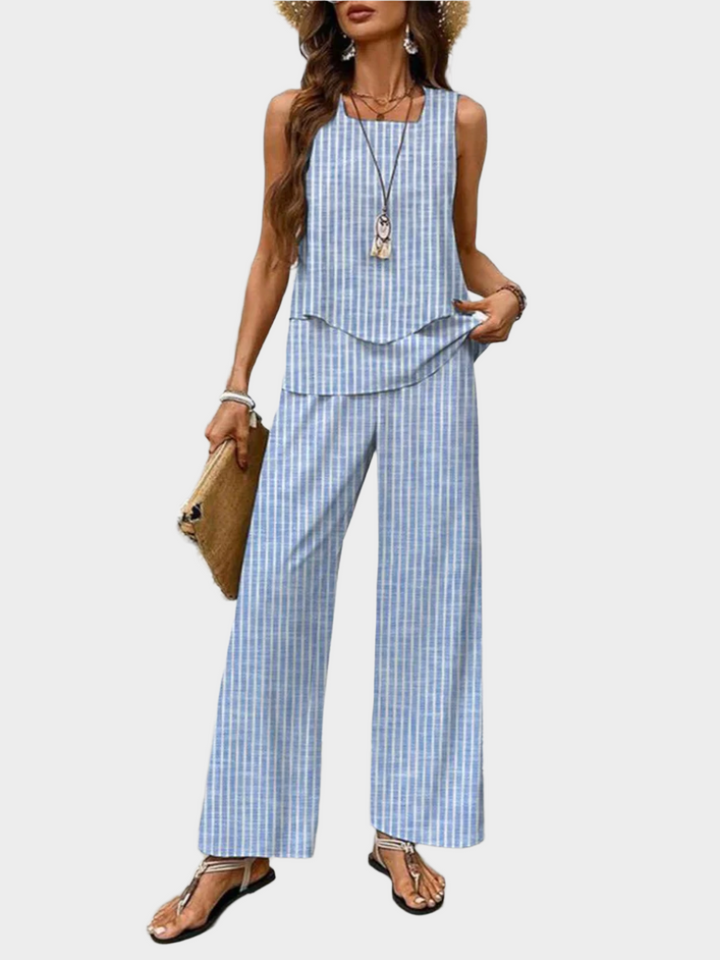 Summer Set with Sleeveless Top and Leaf-Printed Pants