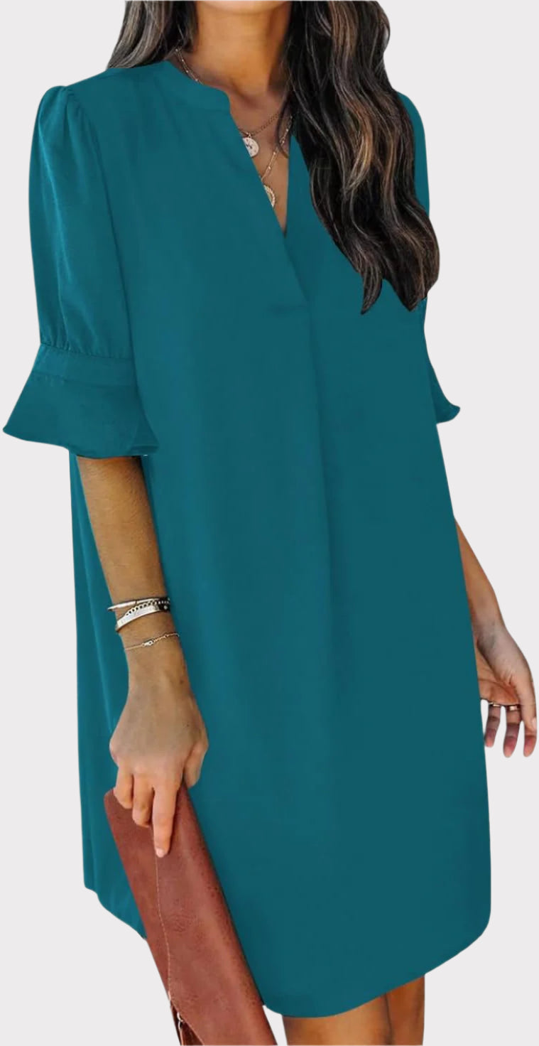 Summer Dresses for Women V Neck Ruffle Short Sleeve Casual Shift Dress