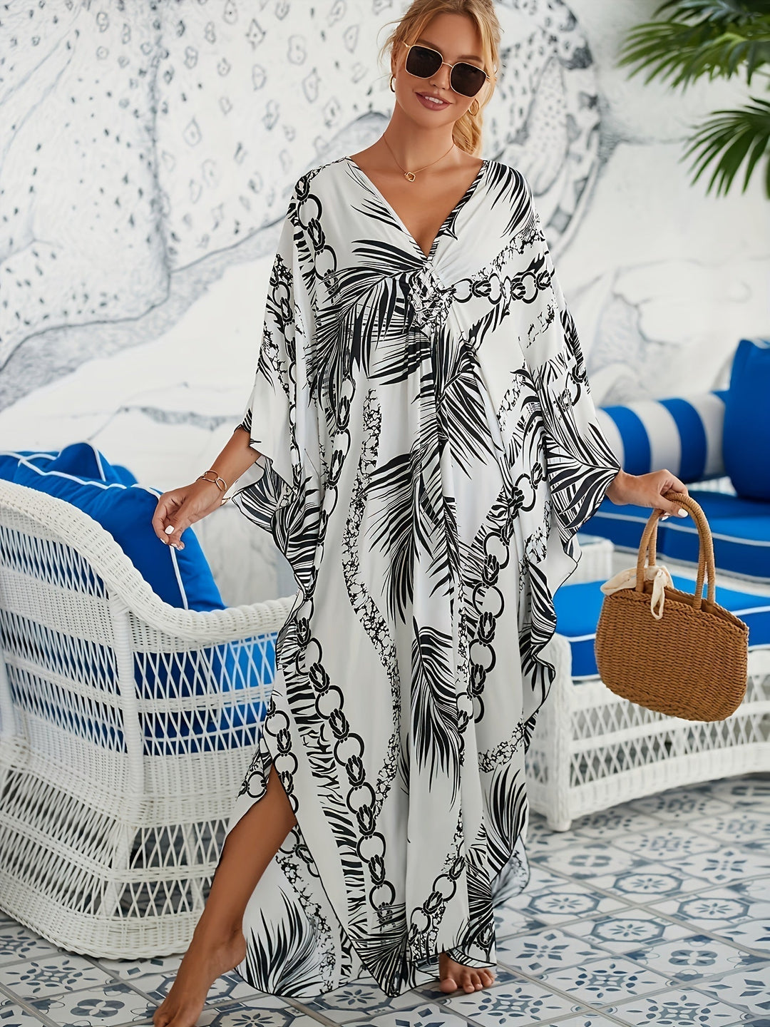 Palm Elegance Maxi Kaftan