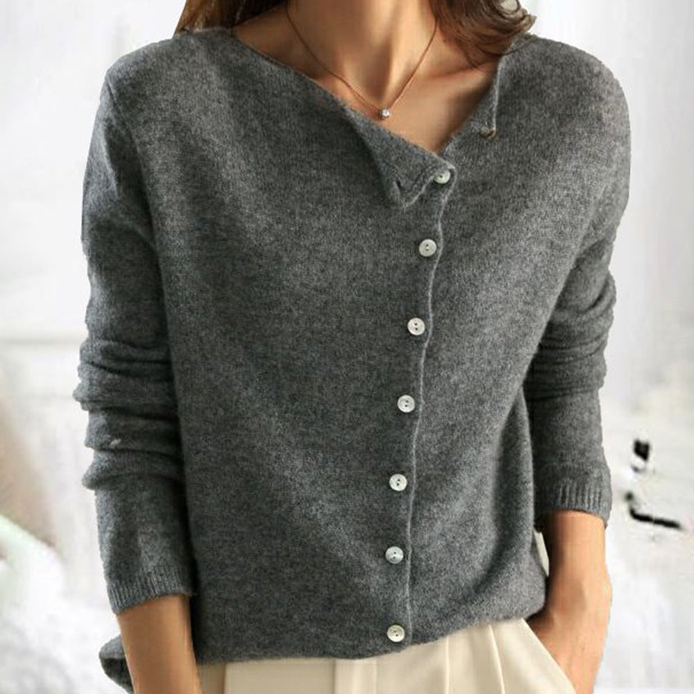 Blush Elegance Asymmetric Button Sweater