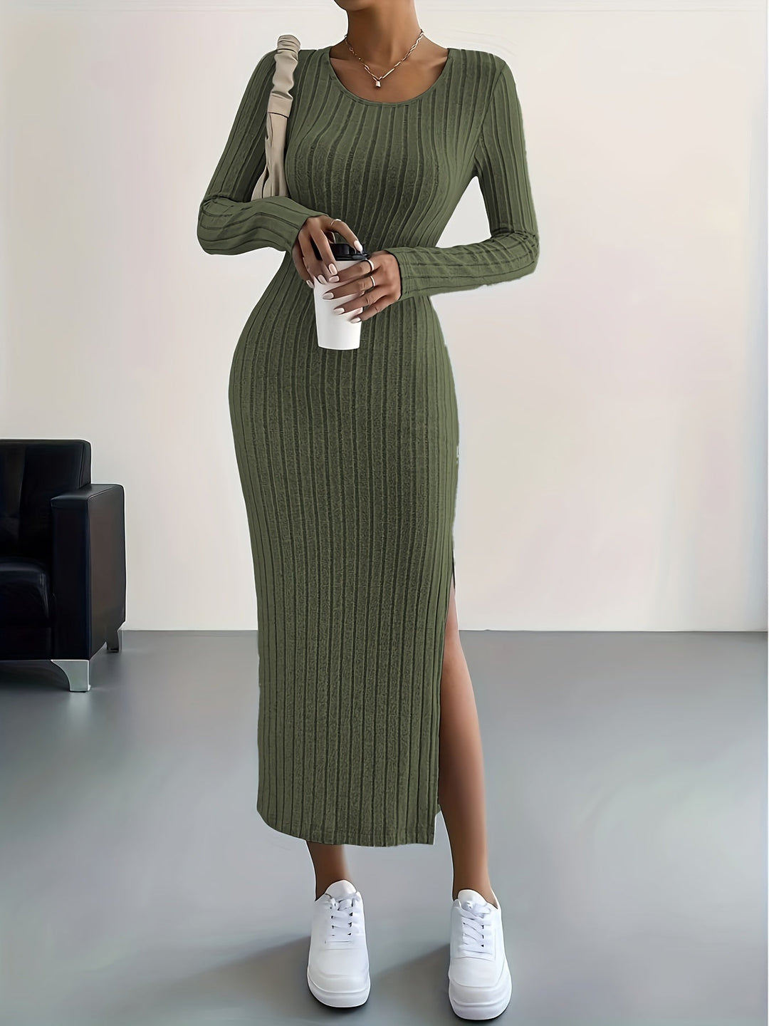 Sleek Ribbed Knit Bodycon Maxi Dress