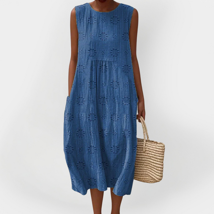 Elegant Sleeveless Cotton Dress with Pockets