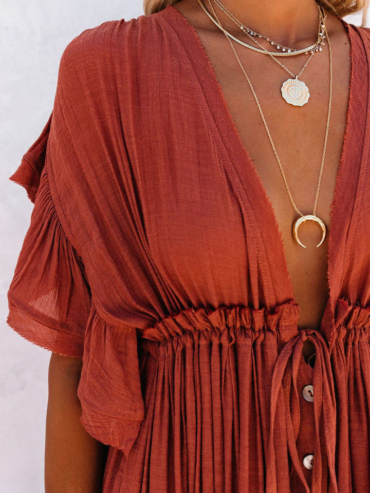 Buttoned Cotton Linen Perfect Boho Maxi Beach Dress