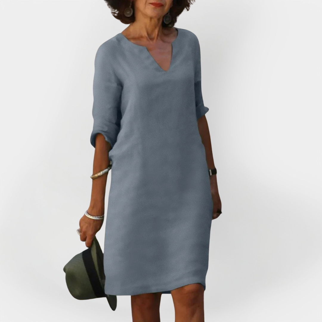 Everyday Dress with V Neckline