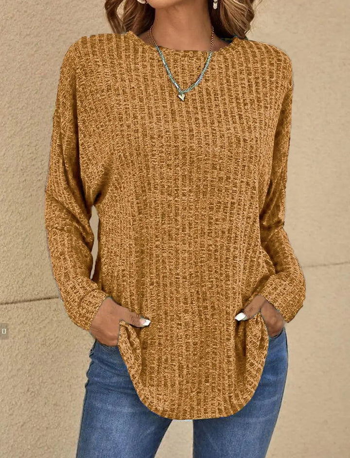 Casual Waffle Knit Long Sleeve Top