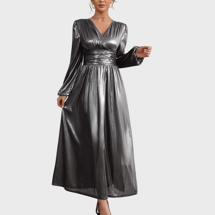 Metallic Long Sleeve Evening Dress