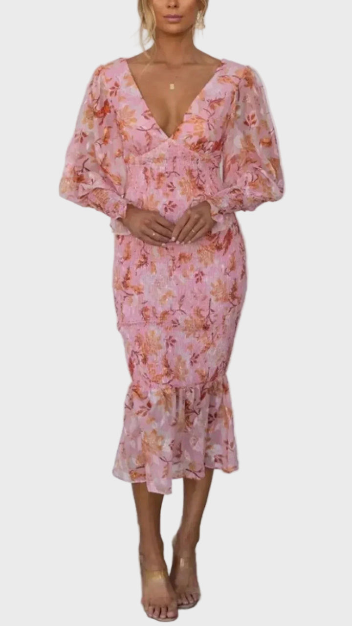 Blush Garden Long-Sleeve Midi Dress