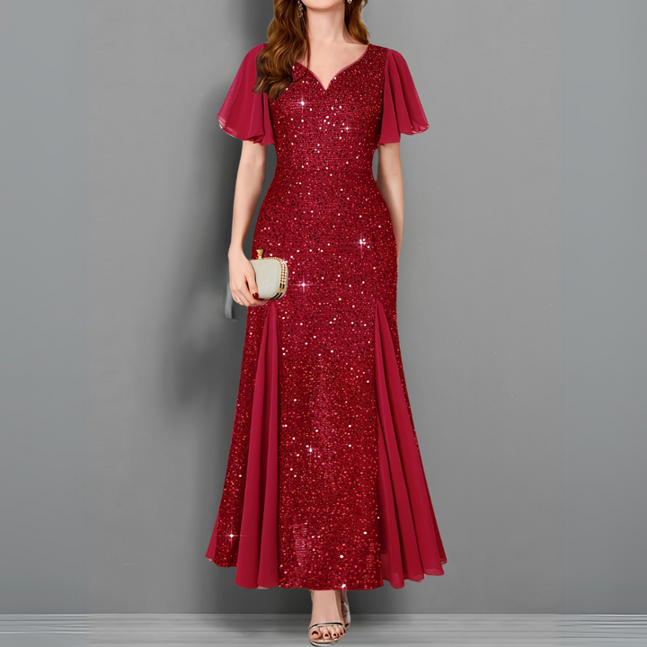 Scarlet Elegance Sequin Evening Gown
