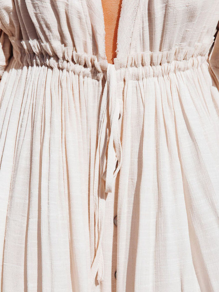 Buttoned Cotton Linen Perfect Boho Maxi Beach Dress