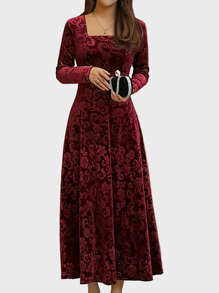 Crimson Elegance Velvet Maxi Dress