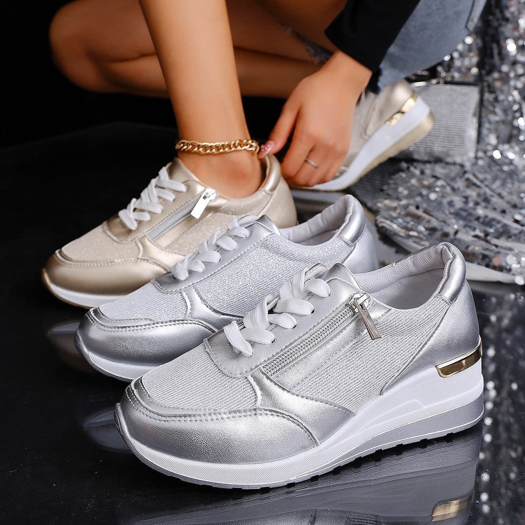 GlamRise Metallic Wedge Sneakers