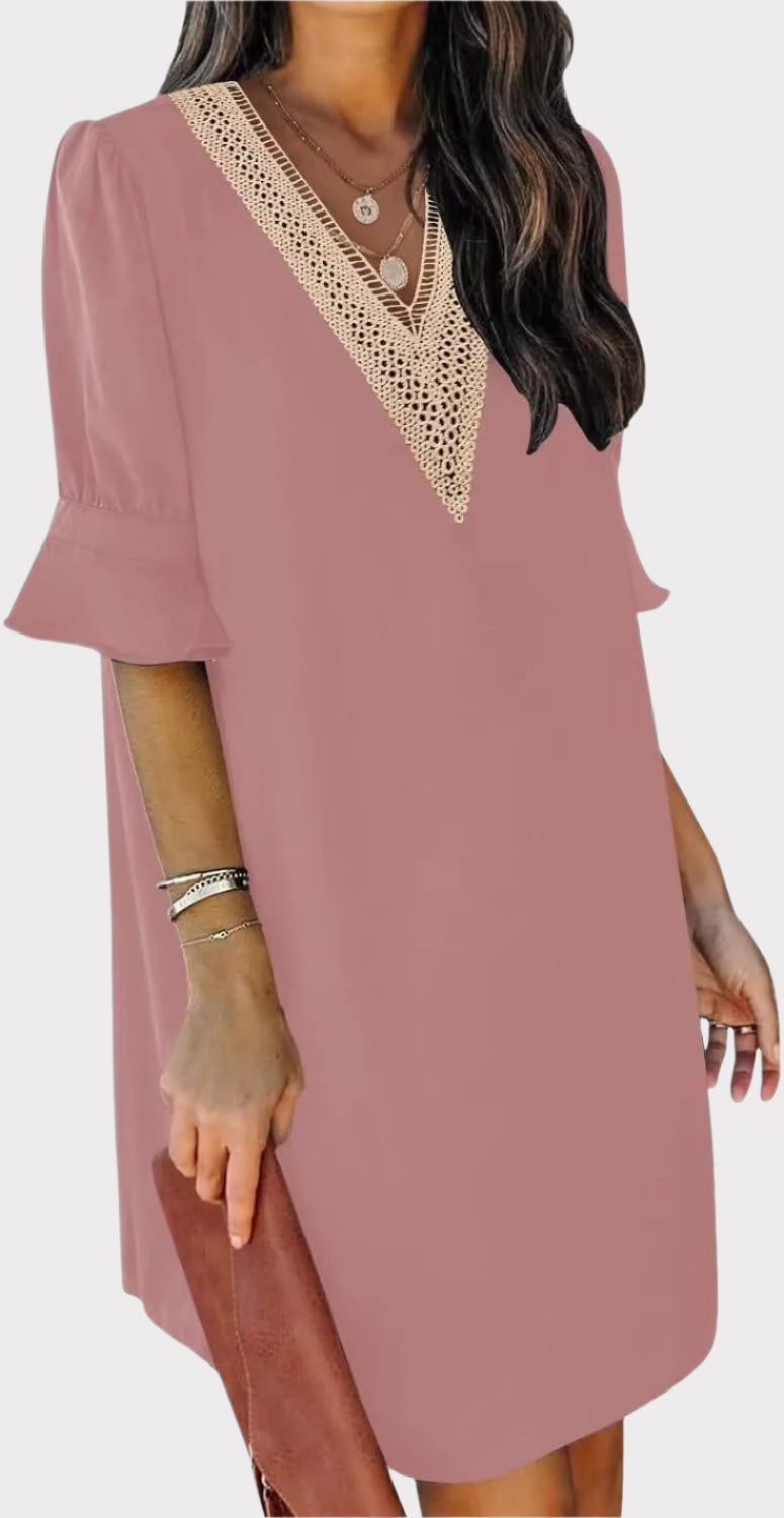 Summer Dresses for Women V Neck Ruffle Short Sleeve Casual Shift Dress
