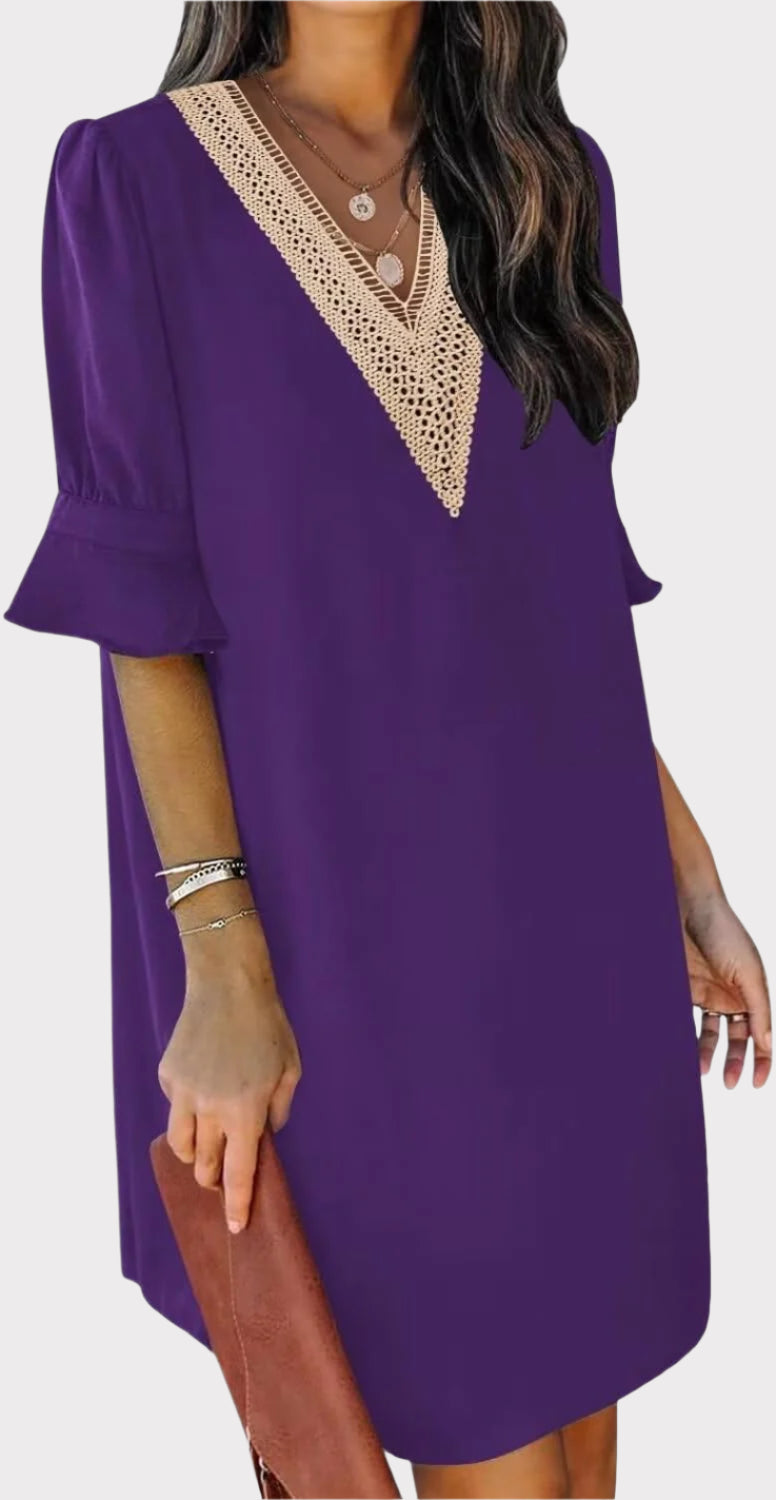 Summer Dresses for Women V Neck Ruffle Short Sleeve Casual Shift Dress