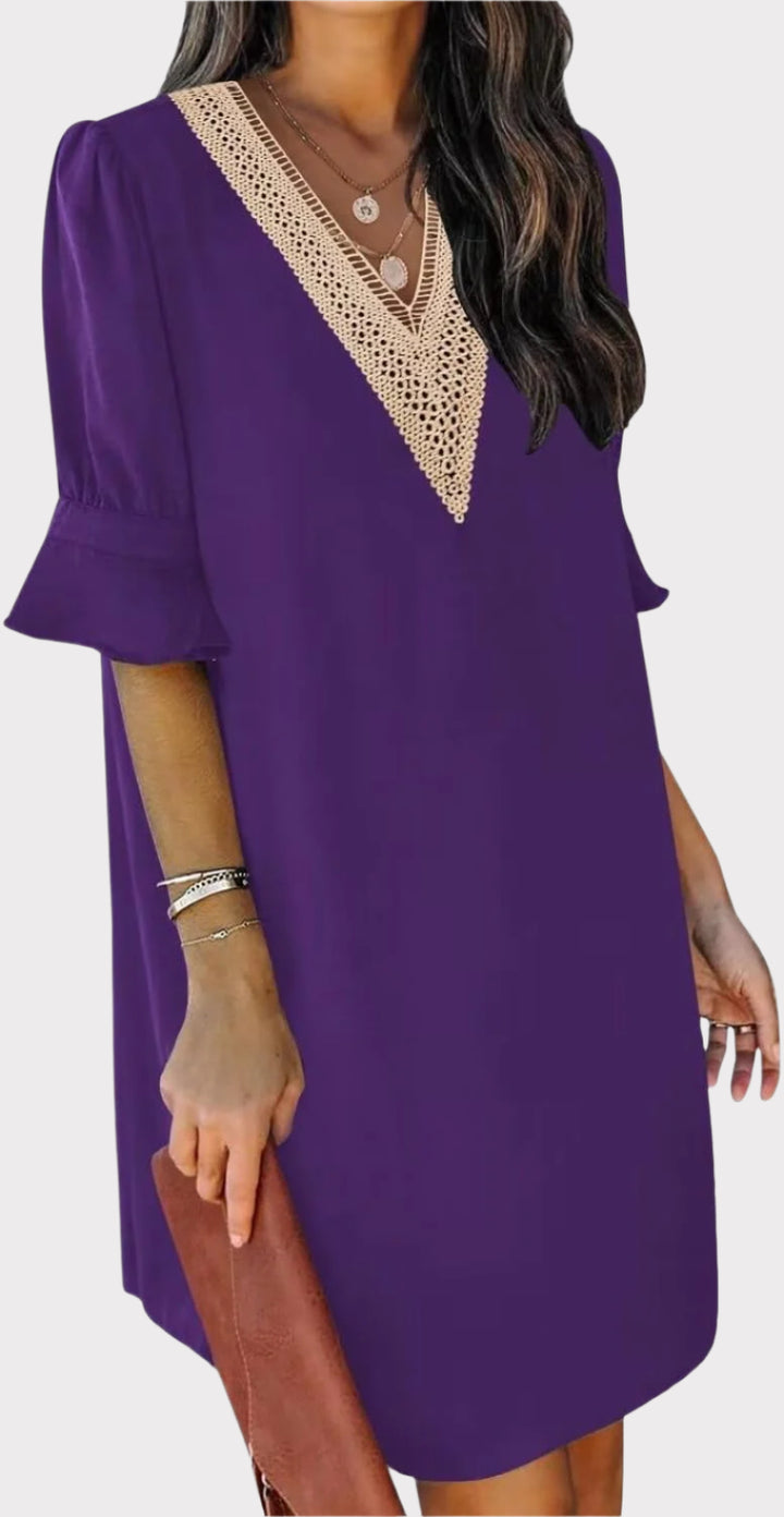 Summer Dresses for Women V Neck Ruffle Short Sleeve Casual Shift Dress