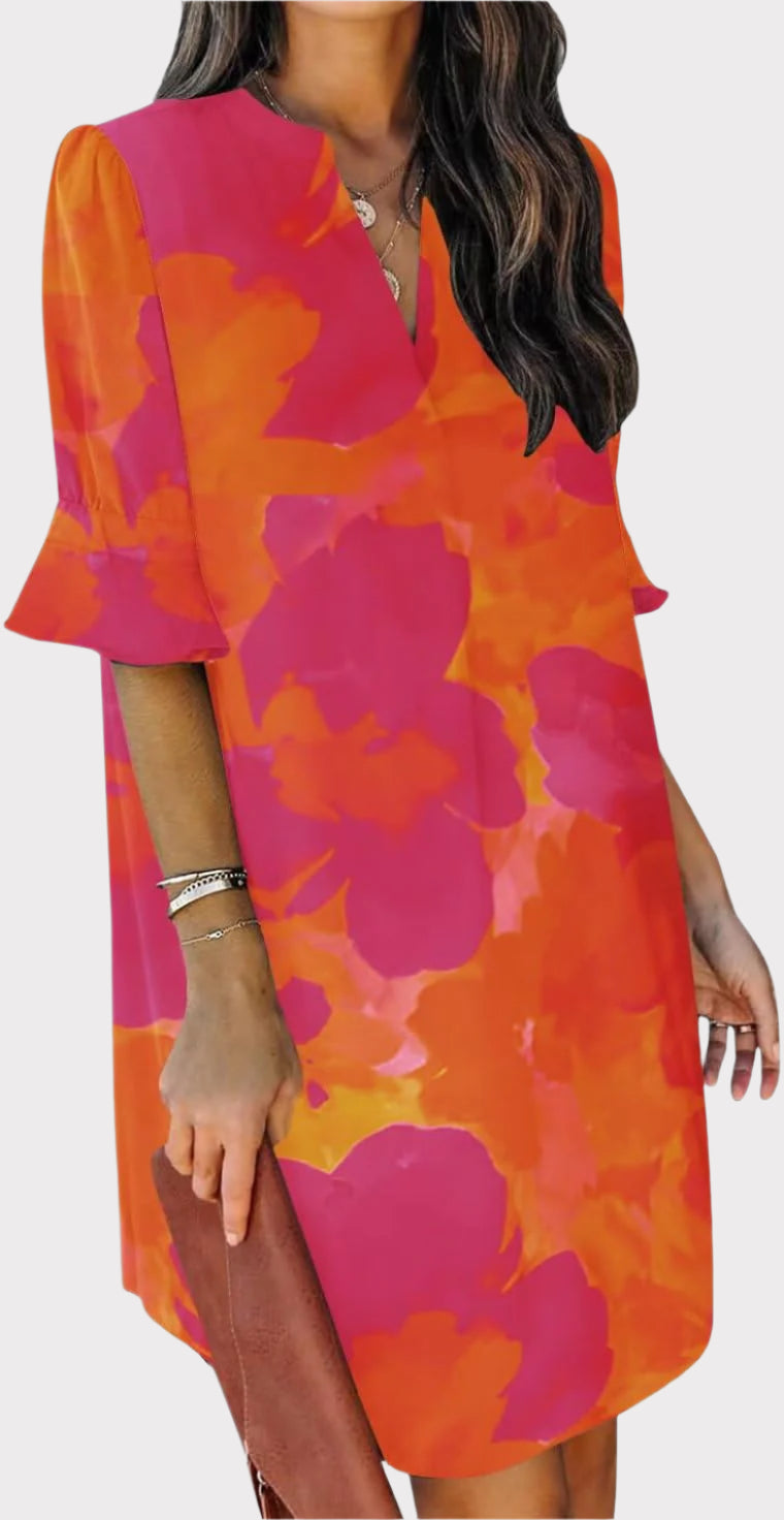Summer Dresses for Women V Neck Ruffle Short Sleeve Casual Shift Dress