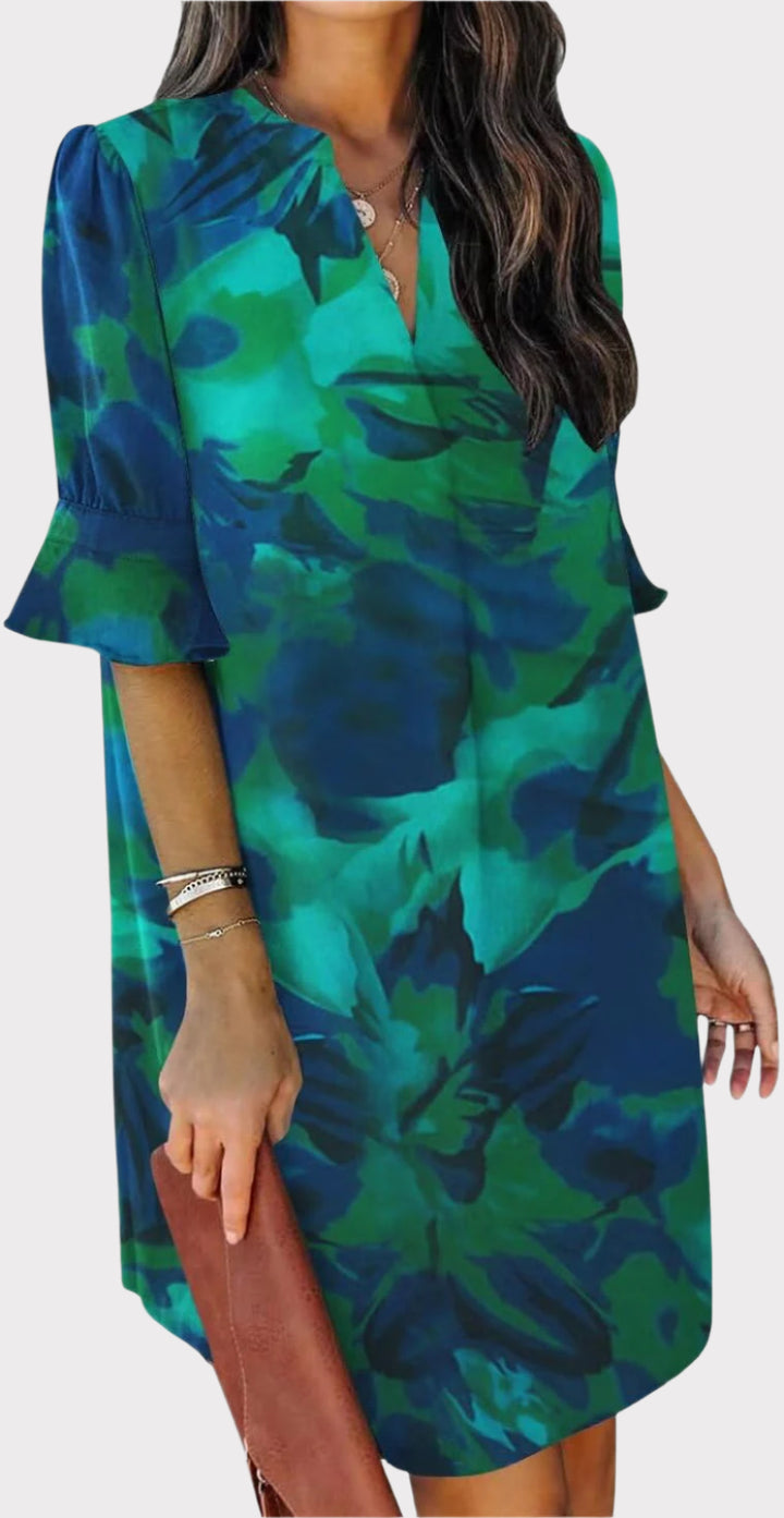 Summer Dresses for Women V Neck Ruffle Short Sleeve Casual Shift Dress