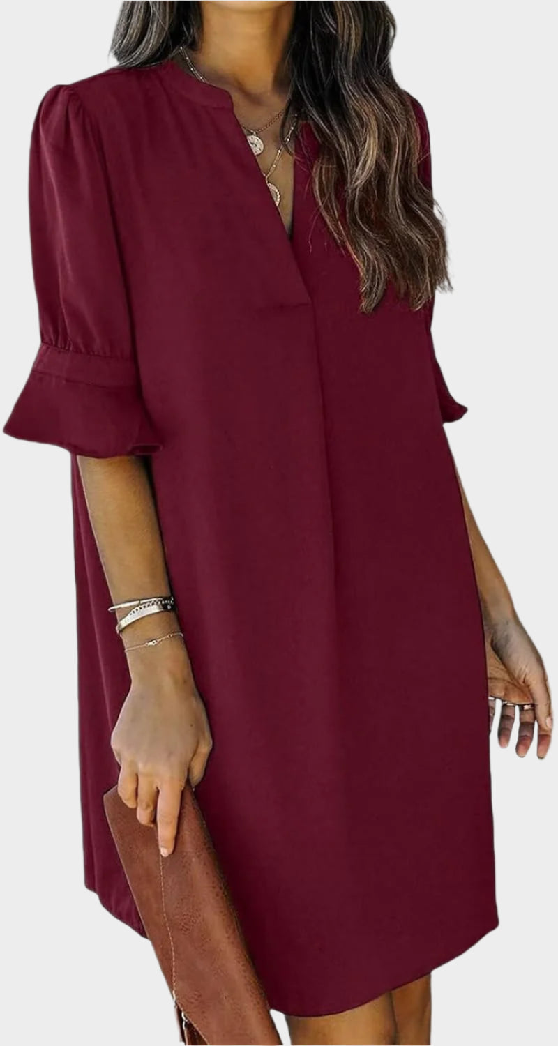 Summer Dresses for Women V Neck Ruffle Short Sleeve Casual Shift Dress