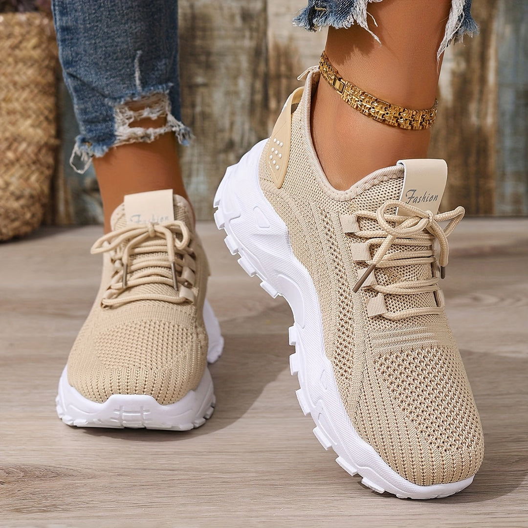 Beige Breathable Knit Sneakers