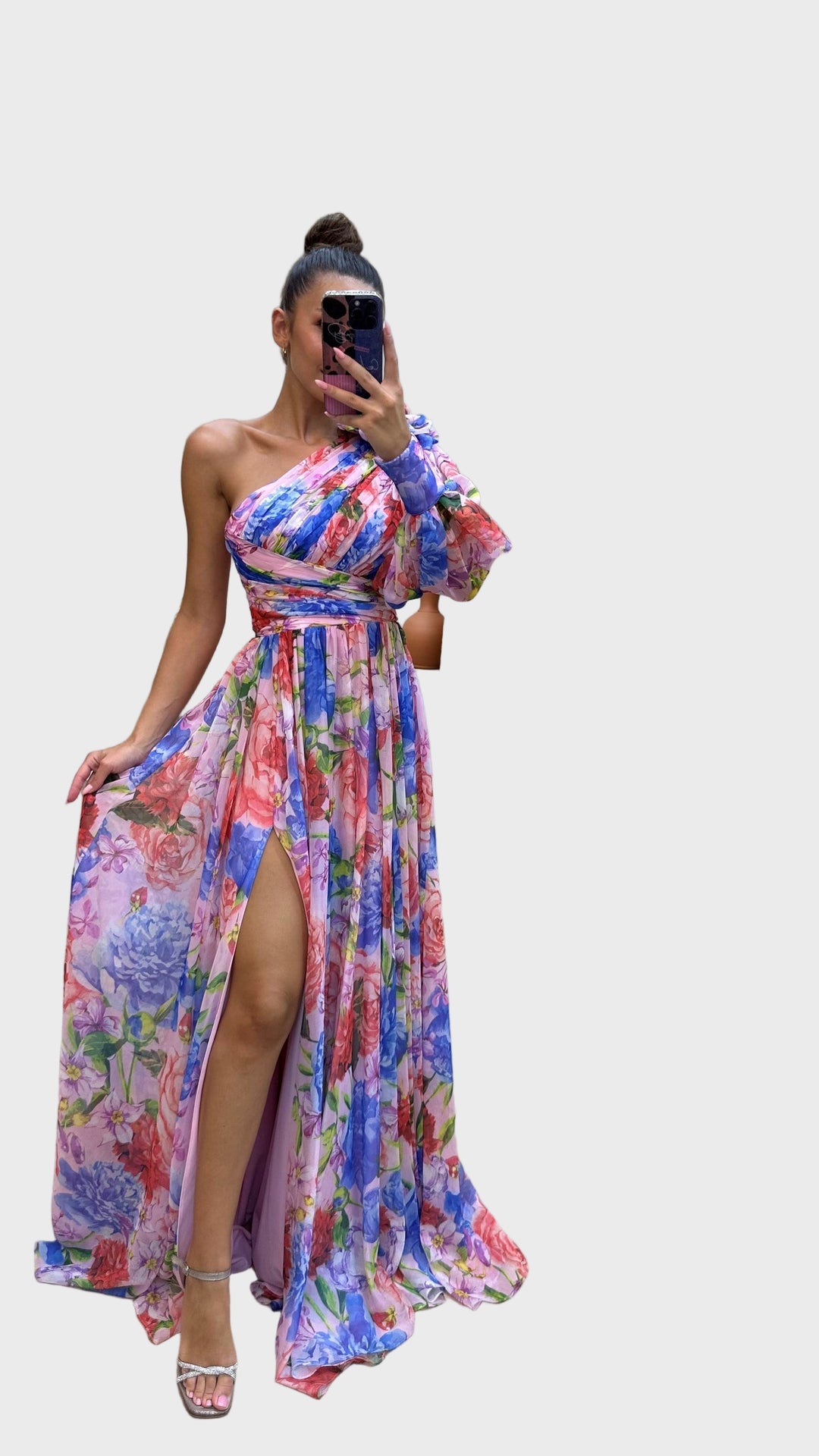 Floral Radiance One-Shoulder Maxi Dress
