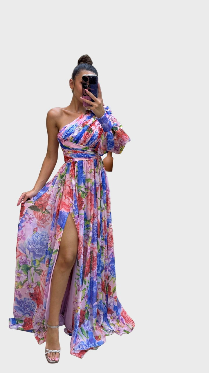 Floral Radiance One-Shoulder Maxi Dress