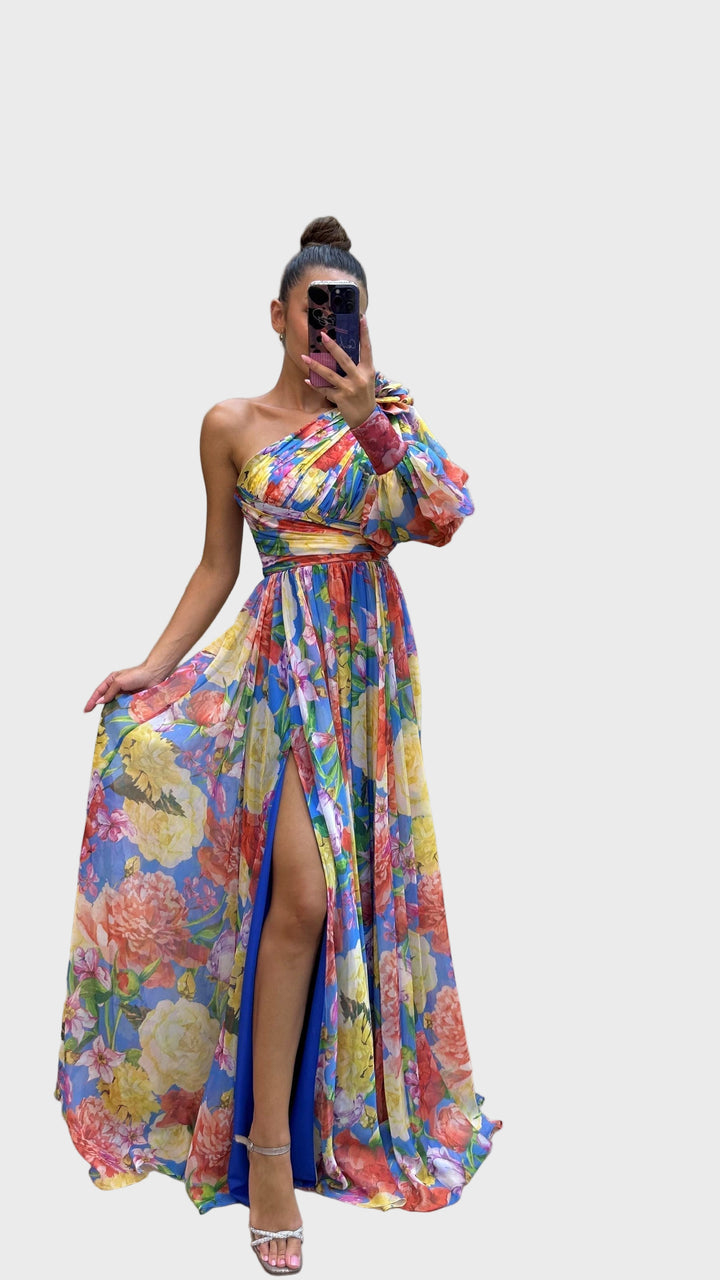 Floral Radiance One-Shoulder Maxi Dress
