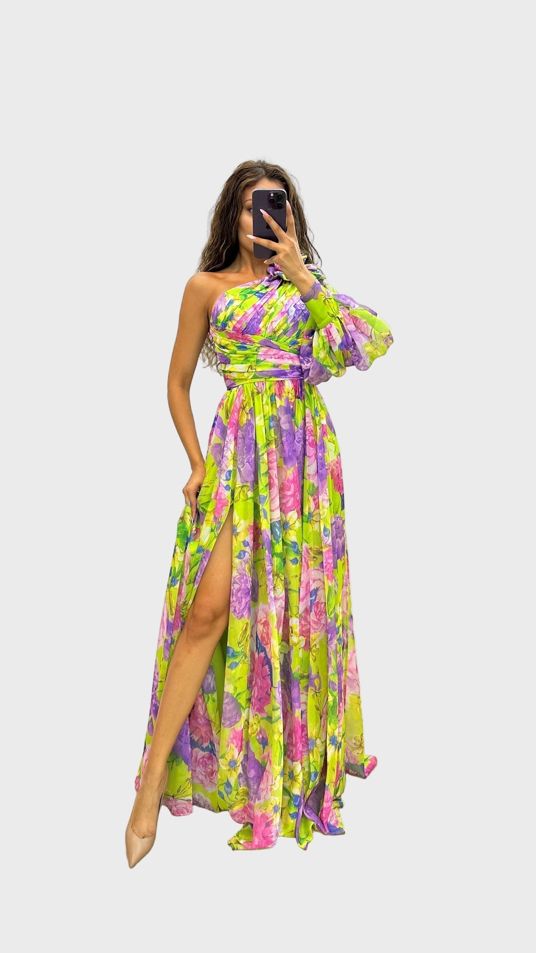 Floral Radiance One-Shoulder Maxi Dress