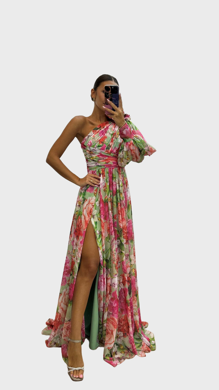 Floral Radiance One-Shoulder Maxi Dress
