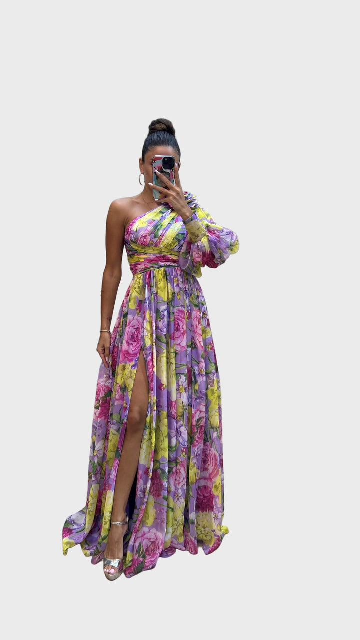 Floral Radiance One-Shoulder Maxi Dress