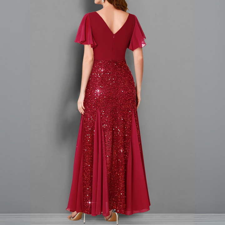 Scarlet Elegance Sequin Evening Gown