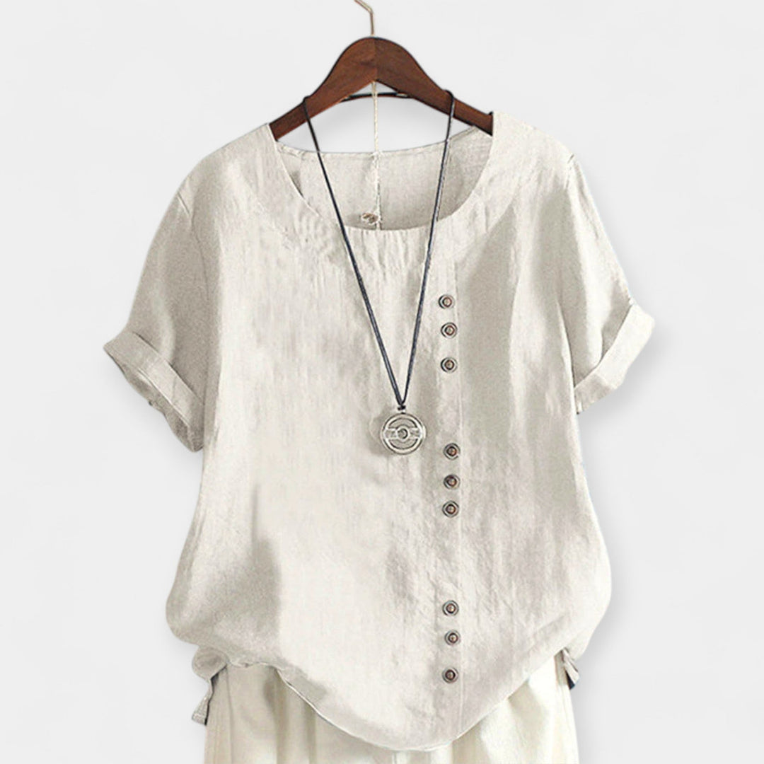 Short-Sleeve Button-Up Blouse
