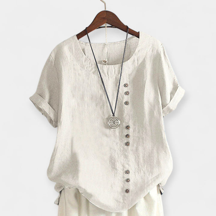 Short-Sleeve Button-Up Blouse