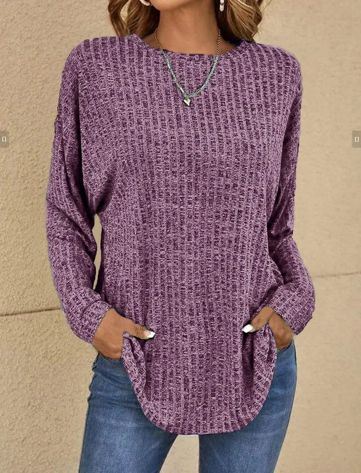 Casual Waffle Knit Long Sleeve Top