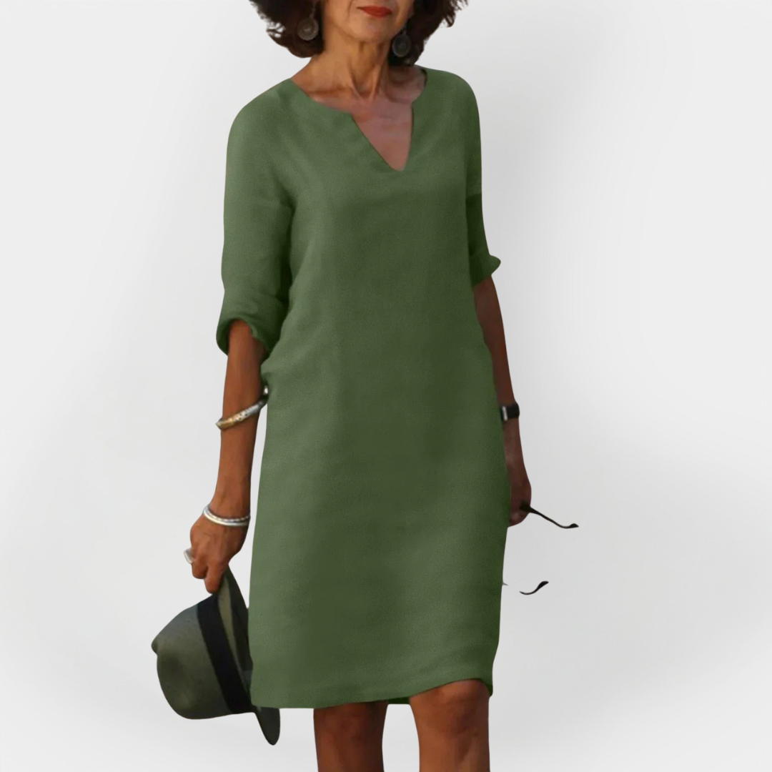 Everyday Dress with V Neckline
