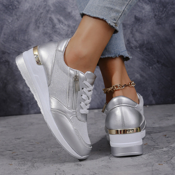 GlamRise Metallic Wedge Sneakers