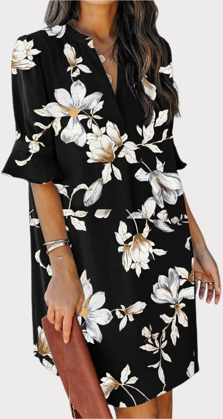 Summer Dresses for Women V Neck Ruffle Short Sleeve Casual Shift Dress