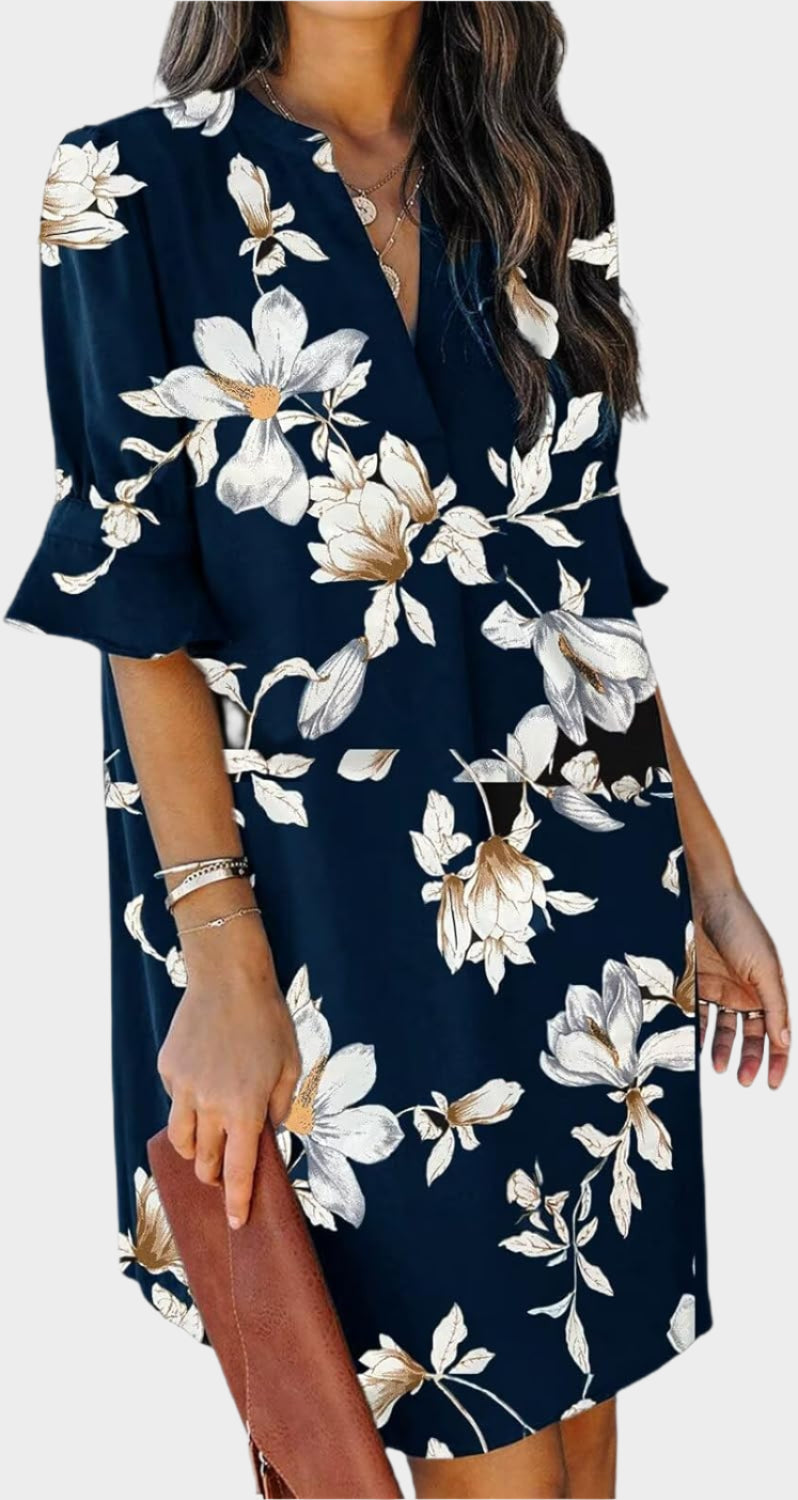 Summer Dresses for Women V Neck Ruffle Short Sleeve Casual Shift Dress