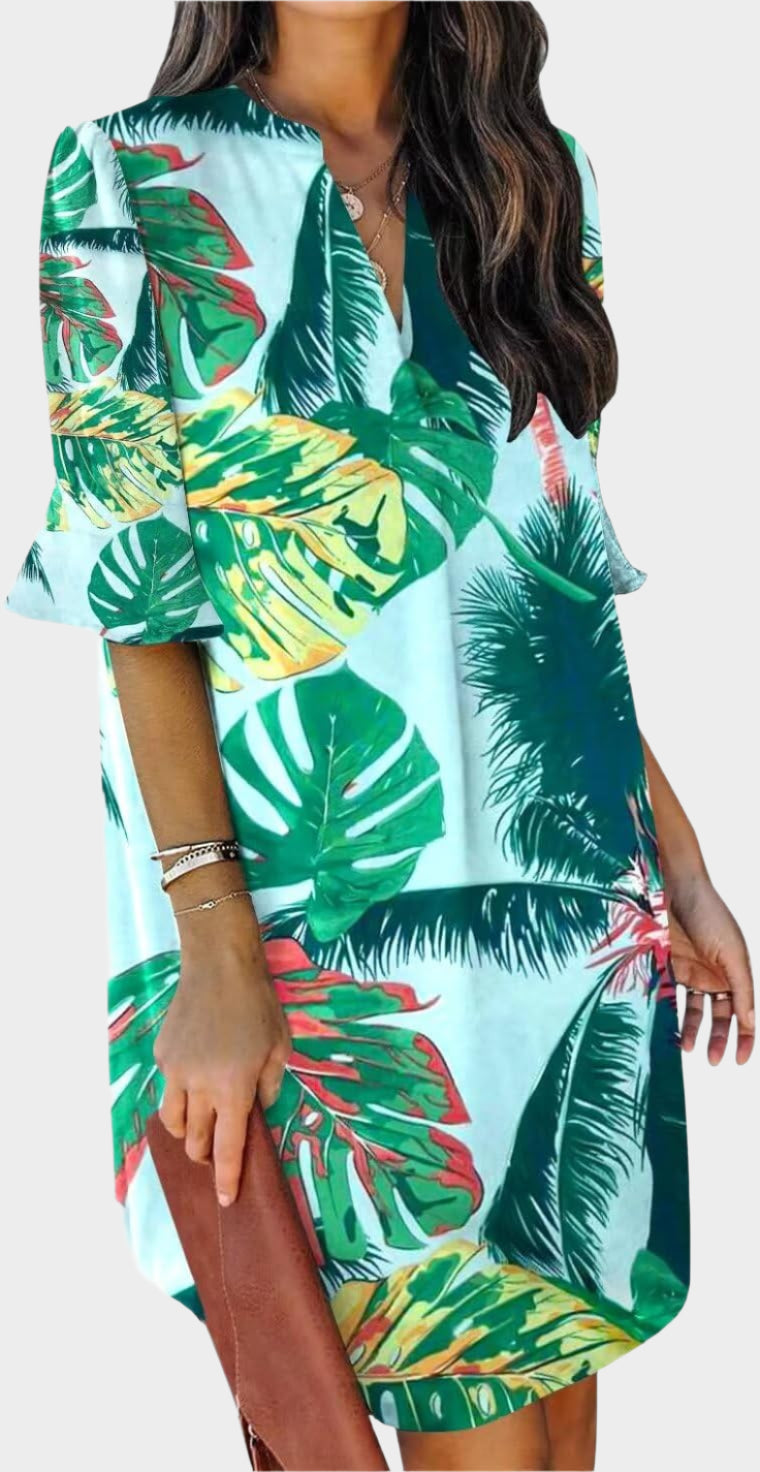 Summer Dresses for Women V Neck Ruffle Short Sleeve Casual Shift Dress