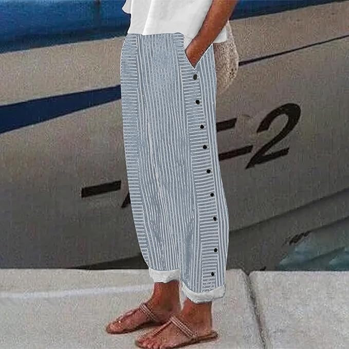 Seaside Striped Button-Up Pants