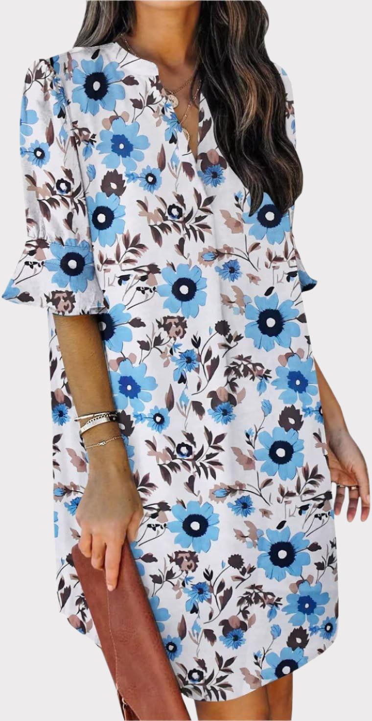 Summer Dresses for Women V Neck Ruffle Short Sleeve Casual Shift Dress