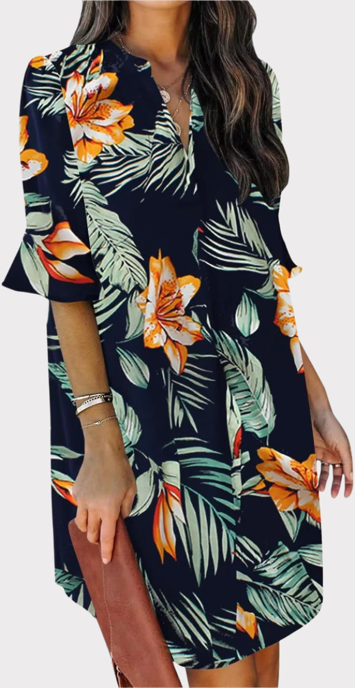 Summer Dresses for Women V Neck Ruffle Short Sleeve Casual Shift Dress
