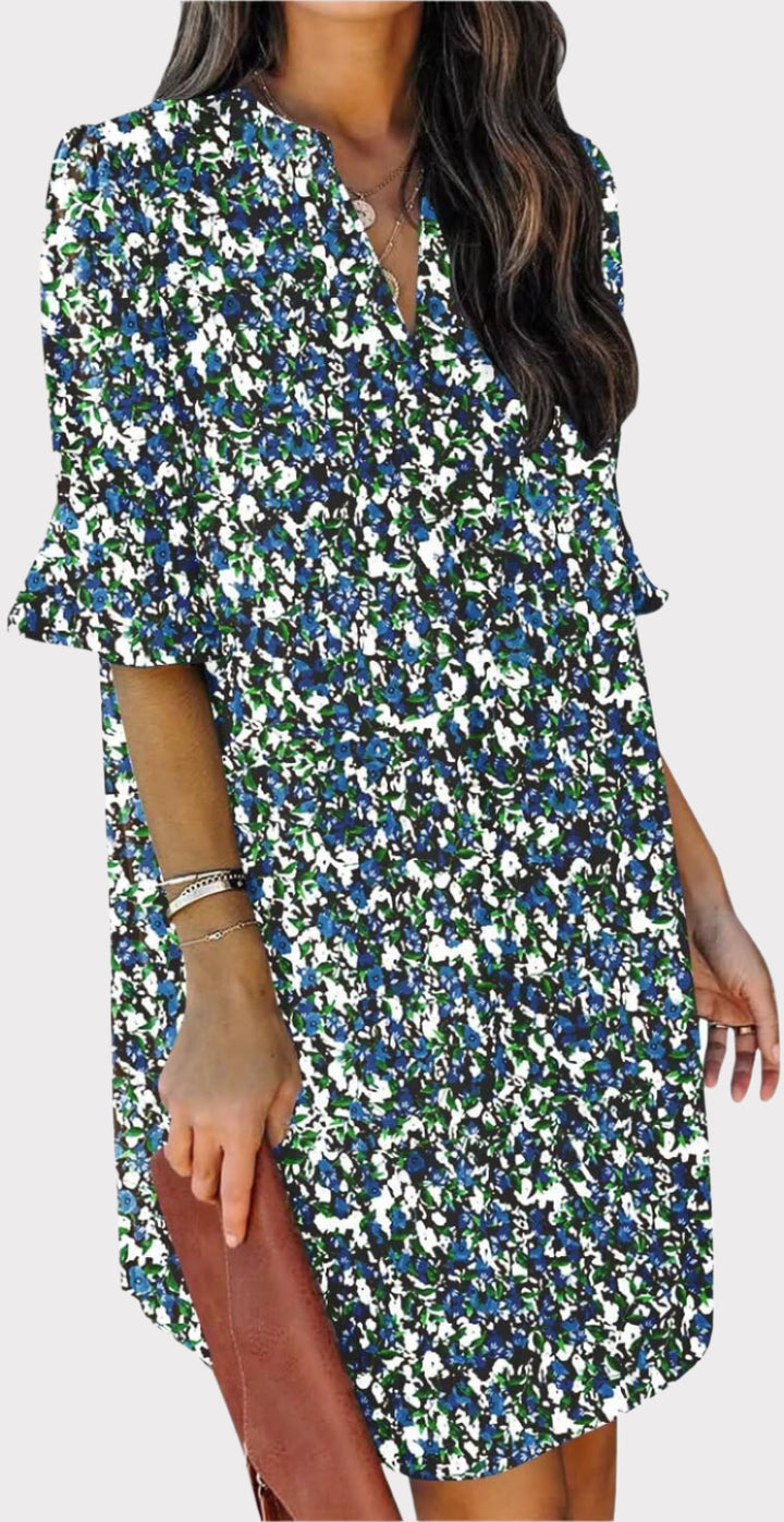 Summer Dresses for Women V Neck Ruffle Short Sleeve Casual Shift Dress