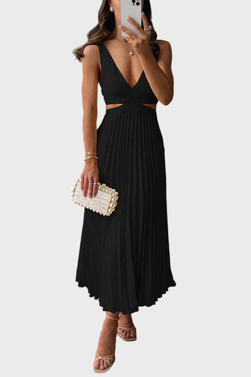 Sunshine Pleated Cut-Out Midi Dress