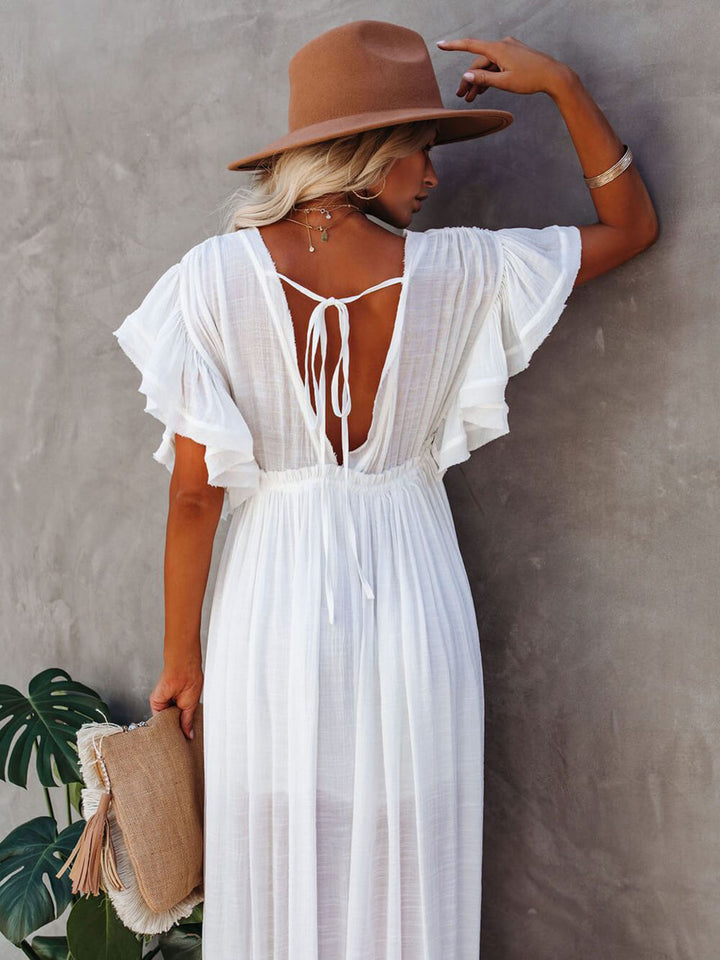 Buttoned Cotton Linen Perfect Boho Maxi Beach Dress