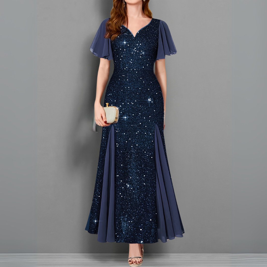 Scarlet Elegance Sequin Evening Gown