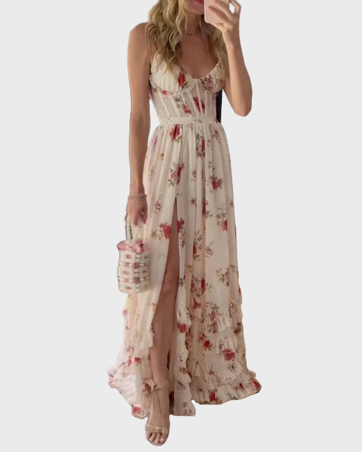 Romantic Floral Slit Maxi Dress