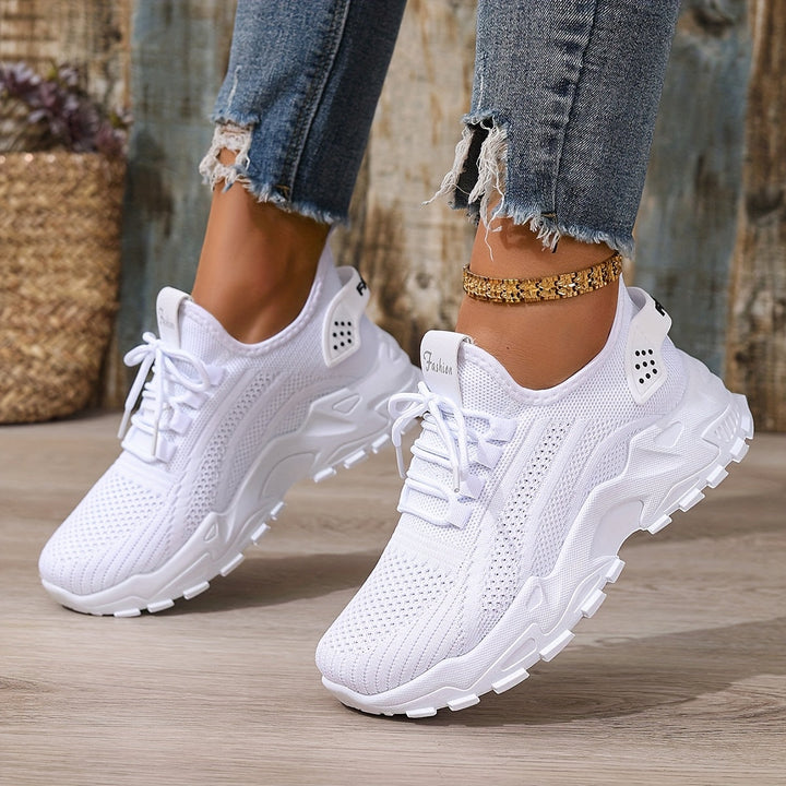 Beige Breathable Knit Sneakers