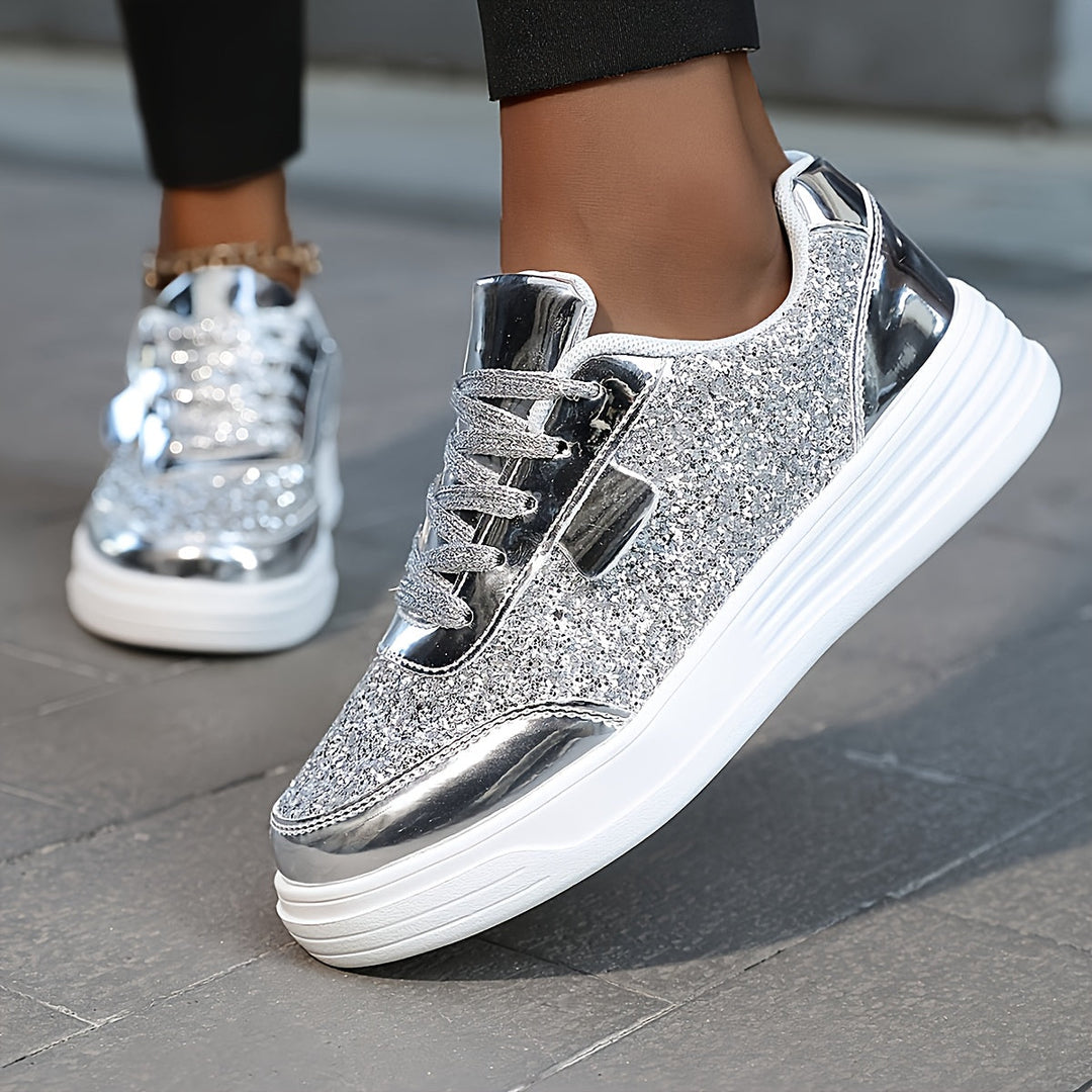 GlamStride Gold Glitter Sneakers