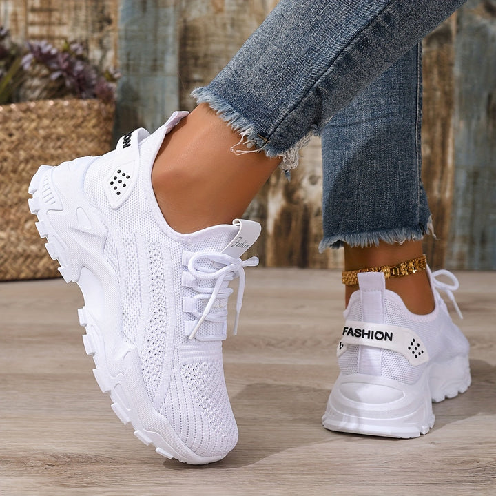 Beige Breathable Knit Sneakers