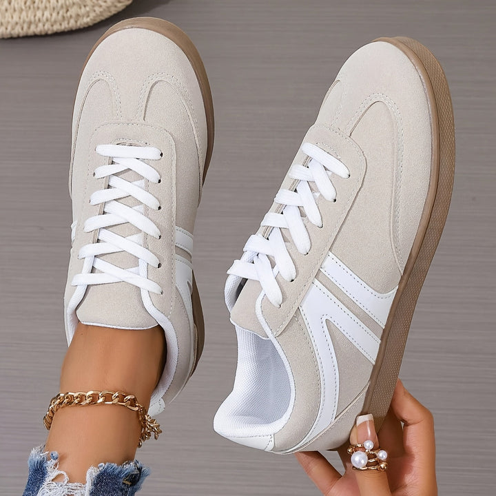 Beige Retro Lace-Up Sneakers