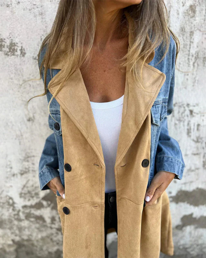 Urban Contrast Denim & Suede Trench Coat